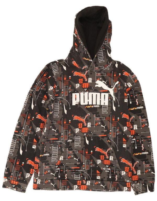 Puma Boys Graphic Hoodie Jumper 13-14 Years Grey Geometric Cotton