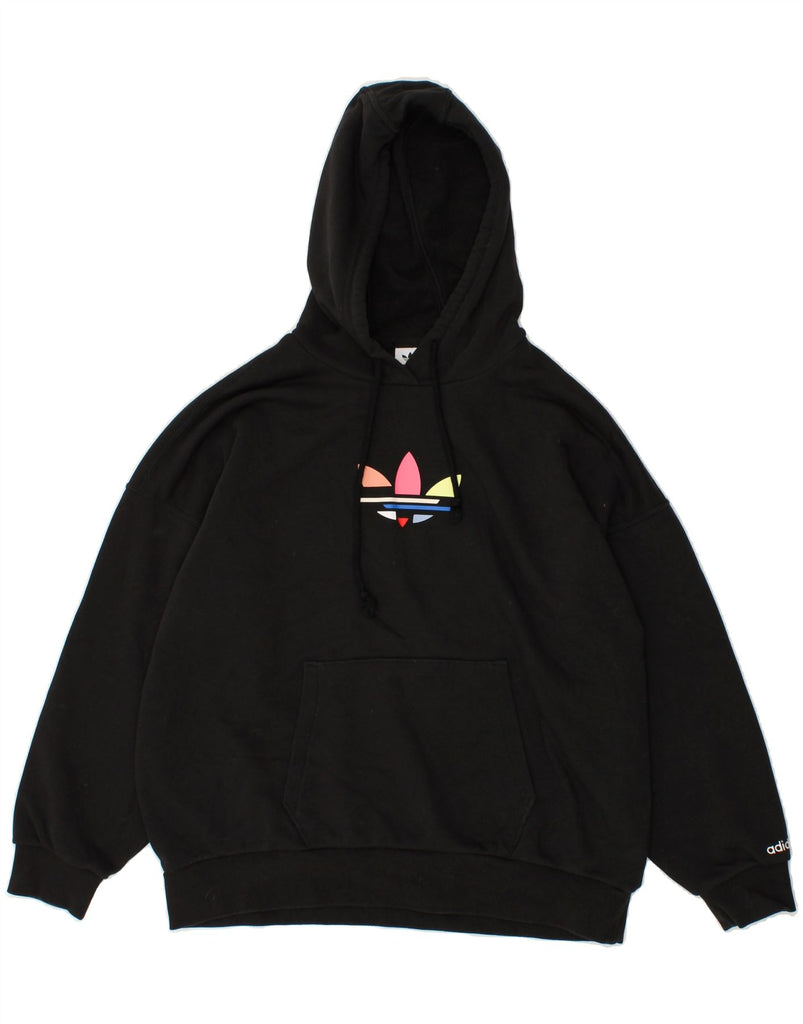 ADIDAS Womens Oversized Graphic Hoodie Jumper UK 6 XS Black | Vintage Adidas | Thrift | Second-Hand Adidas | Used Clothing | Messina Hembry 