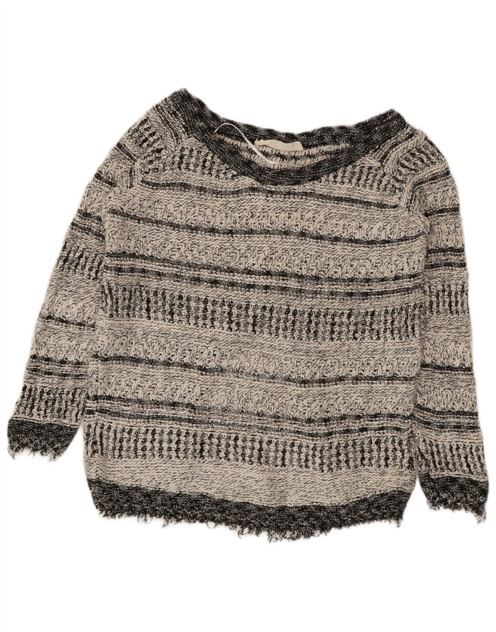 ZARA Womens Oversized Boat Neck Jumper Sweater UK 10 Small Grey Striped
