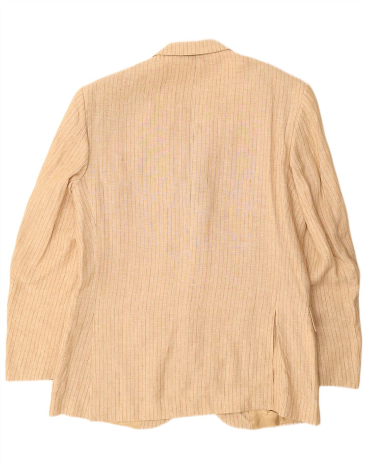 Vintage Mens 3 Button Blazer Jacket IT 52 XL Beige Pinstripe Linen