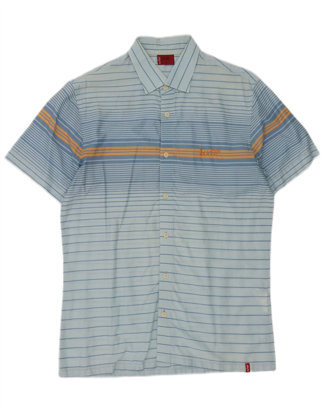 Levi's Mens Short Sleeve Shirt Medium Blue Striped Cotton