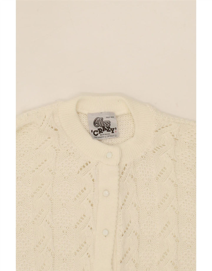 VINTAGE Womens 3/4 Sleeve Cardigan Sweater One Size White Vintage Vintage and Second-Hand Vintage from Messina Hembry 