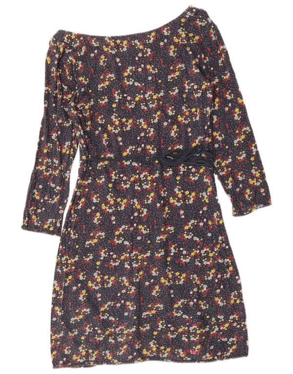 Fat Face Womens 3/4 Sleeve A-Line Dress UK 8 Small Navy Blue Floral Cotton