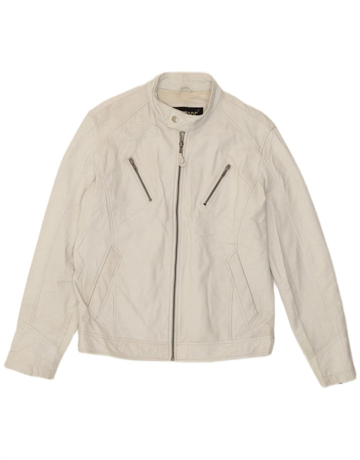 Vintage Womens Biker Leather Jacket UK 18 XL White Leather