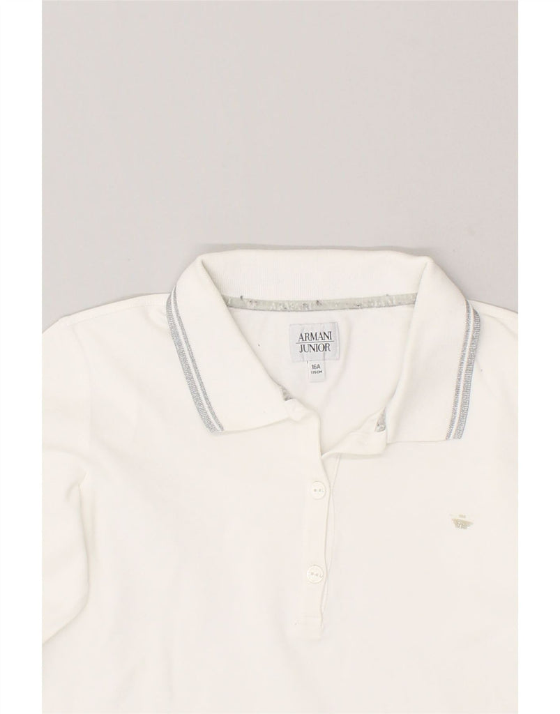 ARMANI JUNIOR Girls Long Sleeve Polo Shirt 15-16 Years White Cotton | Vintage Armani Junior | Thrift | Second-Hand Armani Junior | Used Clothing | Messina Hembry 