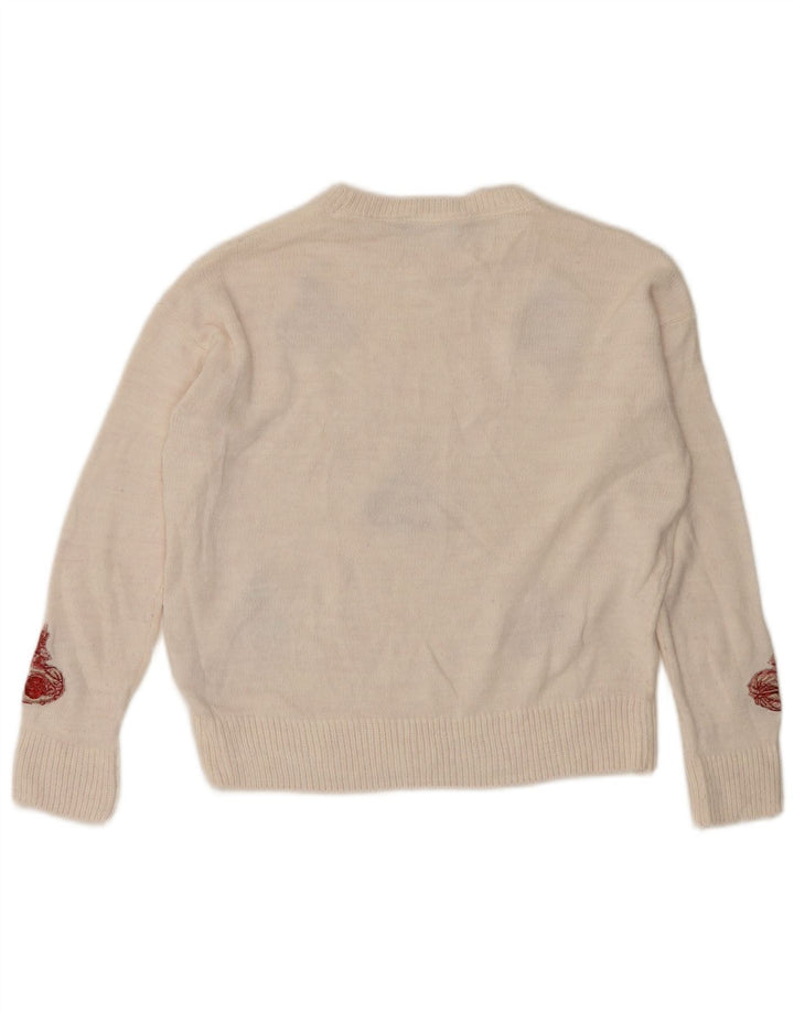 Marks & Spencer Womens Graphic Boat Neck Jumper Sweater UK 10 Small White