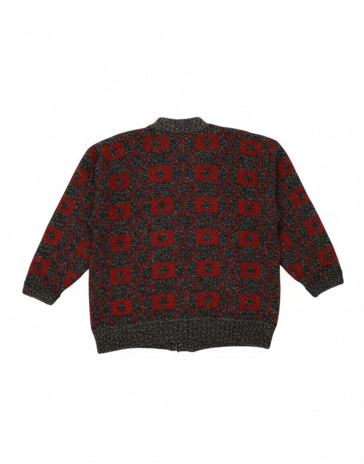 VINTAGE Mens Cardigan Sweater Large Grey Geometric