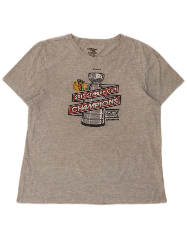 Reebok Womens Chicago Blackhawks Graphic T-Shirt Top UK 14 Large Grey