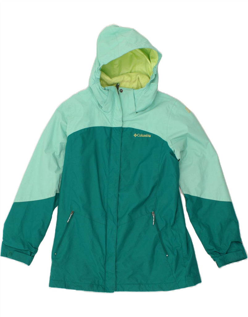 COLUMBIA Girls Hooded Rain Jacket 15-16 Years XL  Green Colourblock Nylon | Vintage Columbia | Thrift | Second-Hand Columbia | Used Clothing | Messina Hembry 
