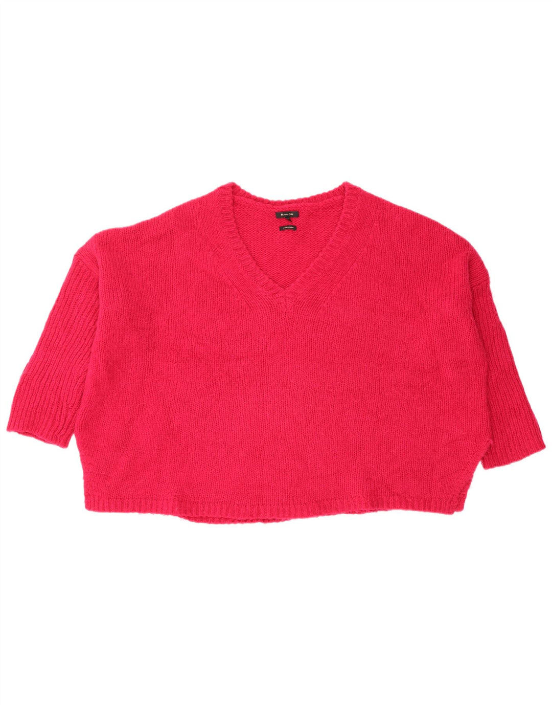 Massimo Dutti Womens 3/4 Sleeve V-Neck Jumper Sweater UK 14 Medium Pink