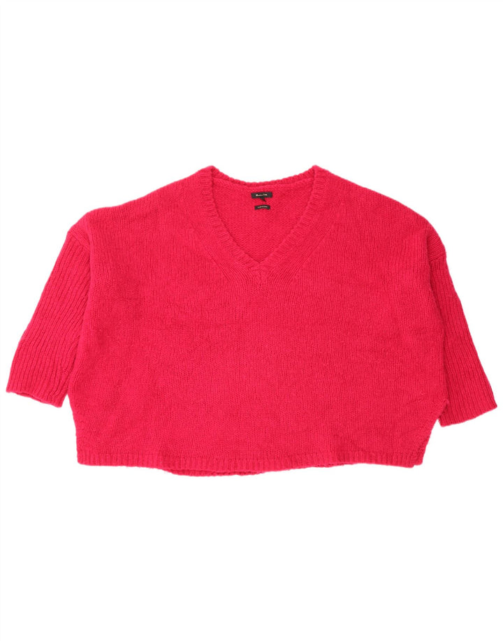 Massimo Dutti Womens 3/4 Sleeve V-Neck Jumper Sweater UK 14 Medium Pink