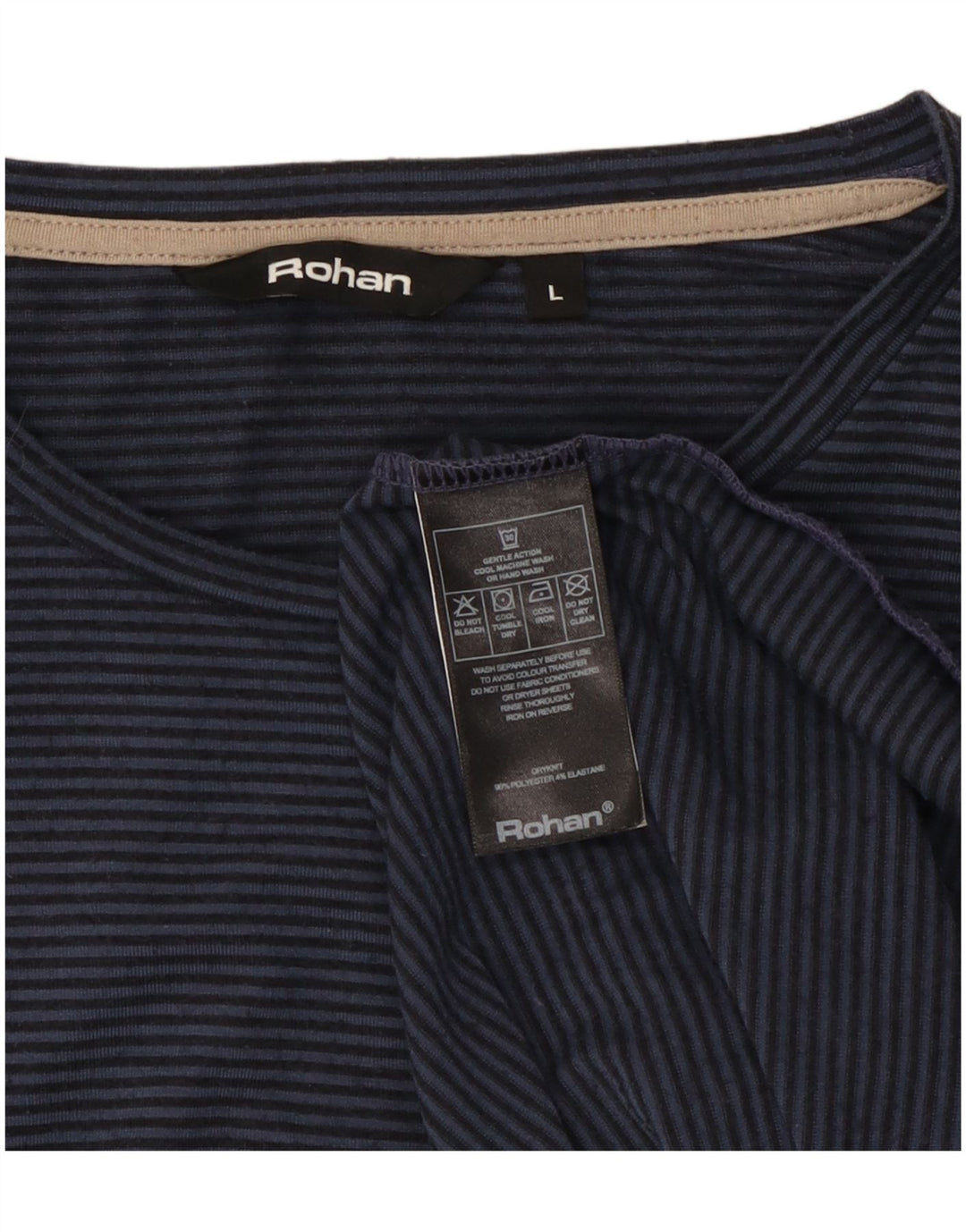 Rohan Mens T-Shirt Top Large Navy Blue Striped Polyester
