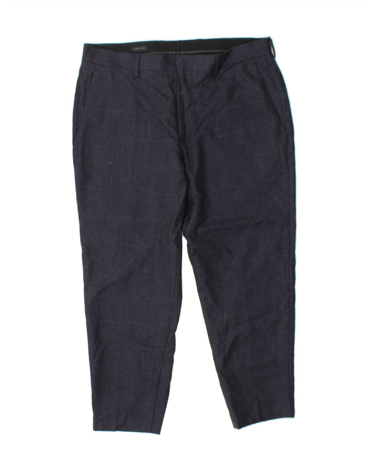 J. CREW Womens Ludlow Slim Cropped Trousers W32 L24 Navy Blue Check Wool Vintage J. Crew and Second-Hand J. Crew from Messina Hembry 