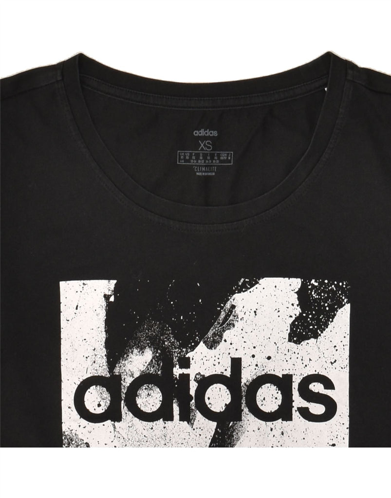 ADIDAS Womens Graphic T-Shirt Top UK 4/6 XS Black Cotton | Vintage Adidas | Thrift | Second-Hand Adidas | Used Clothing | Messina Hembry 