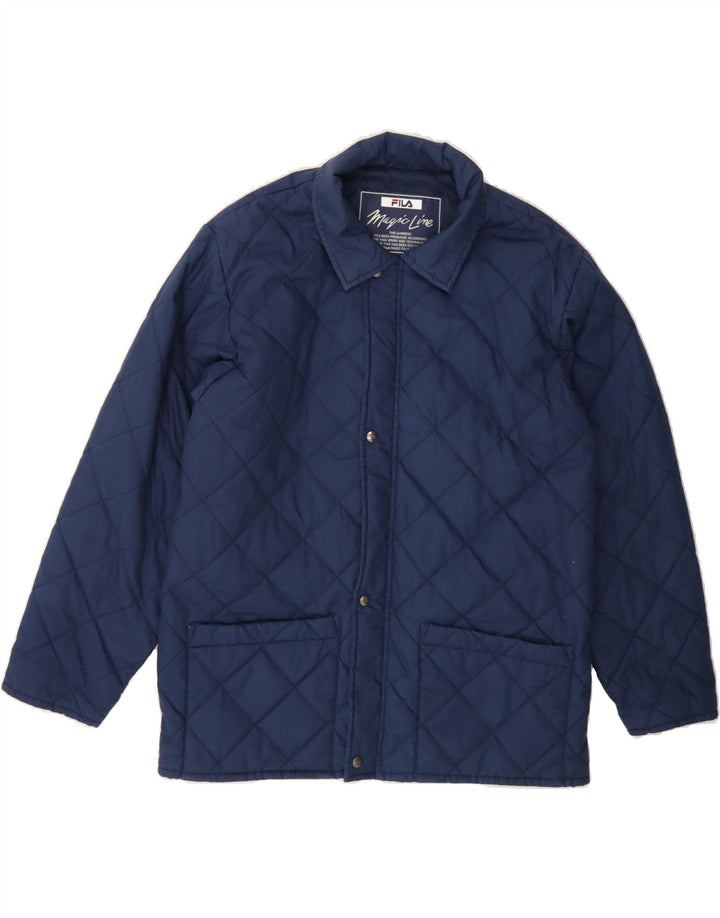 FILA Boys Quilted Jacket 13-14 Years Large Navy Blue Argyle/Diamond Vintage Fila and Second-Hand Fila from Messina Hembry 
