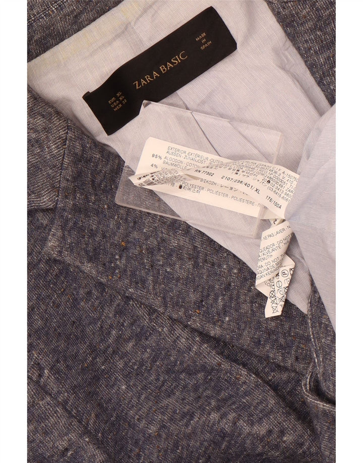 Zara Womens 1 Button Blazer Jacket UK 18 XL Blue Flecked Cotton