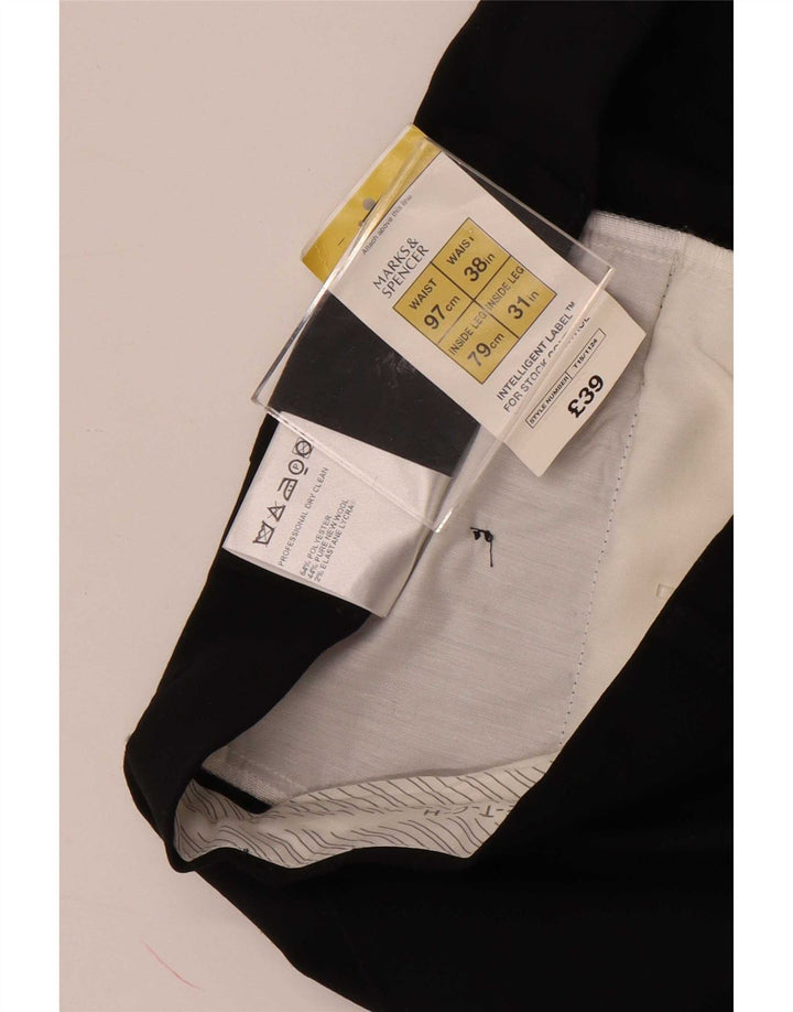 Marks & Spencer Mens Straight Chino Trousers W38 L31 Black Polyester
