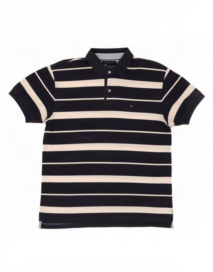 Tommy Hilfiger Mens Polo Shirt Large Navy Blue Striped