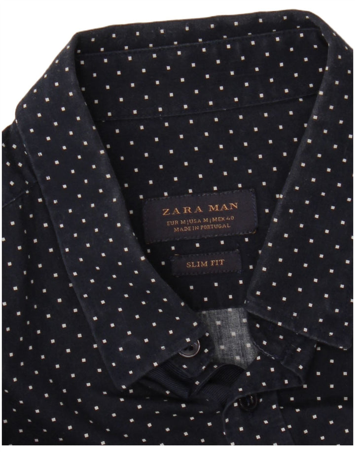 ZARA Mens Slim Fit Shirt Medium Navy Blue Geometric