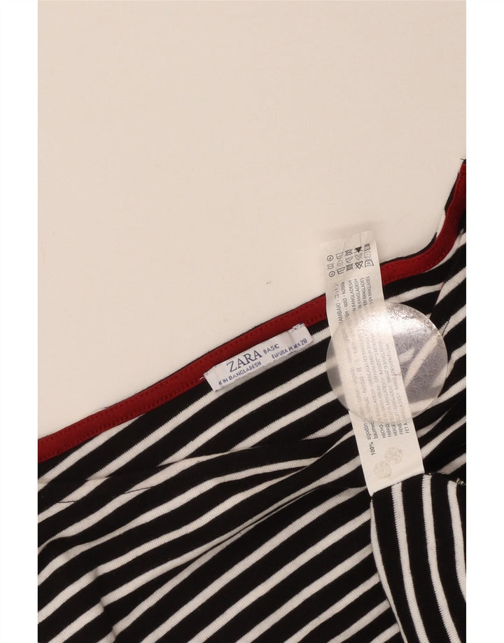 Zara Womens Crop Top 3/4 Sleeve UK 12 Medium Black Striped Nautical