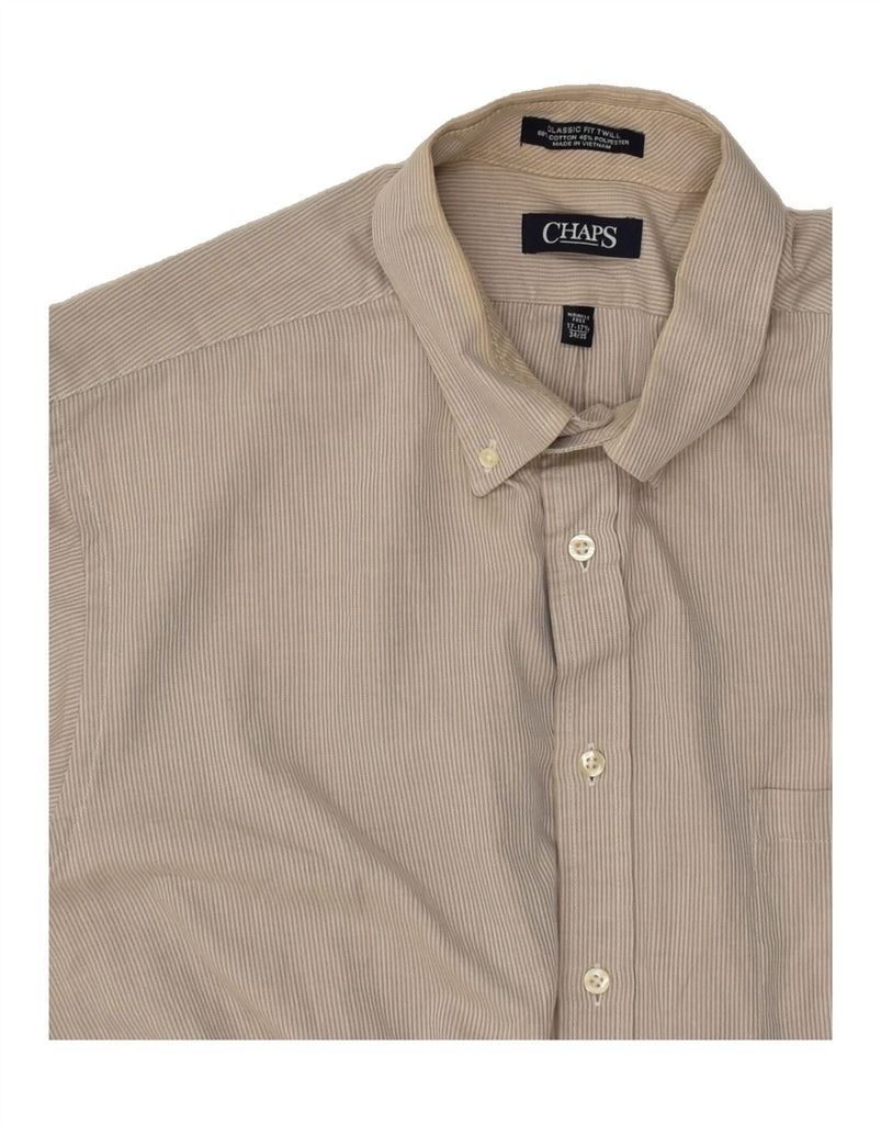 CHAPS Mens Classic Fit Twill Shirt Size 17-17 1/2 XL Beige Striped Cotton | Vintage Chaps | Thrift | Second-Hand Chaps | Used Clothing | Messina Hembry 