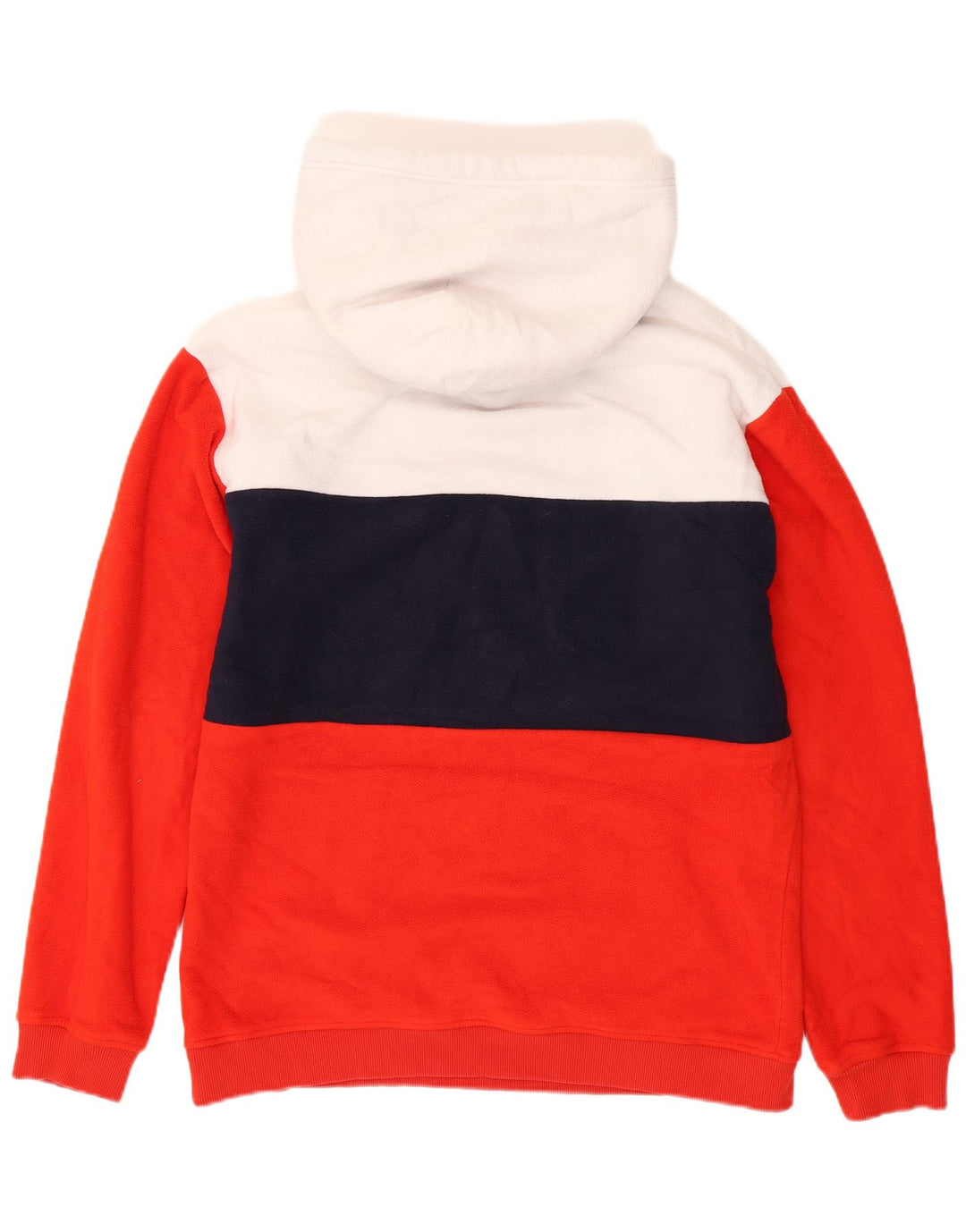TOMMY HILFIGER Mens Hooded Fleece Jumper XL Red Colourblock Polyester