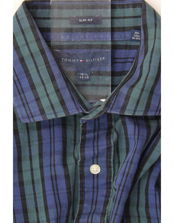 Tommy Hilfiger Mens Slim Fit Shirt Size 15 1/2 Medium Blue Check Cotton