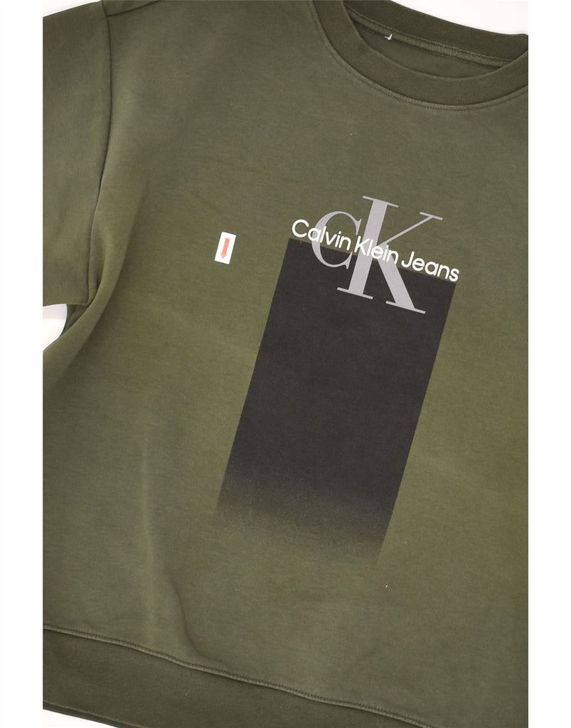 CALVIN KLEIN Boys Graphic Sweatshirt Jumper 15-16 Years Khaki Cotton | Vintage Calvin Klein | Thrift | Second-Hand Calvin Klein | Used Clothing | Messina Hembry 