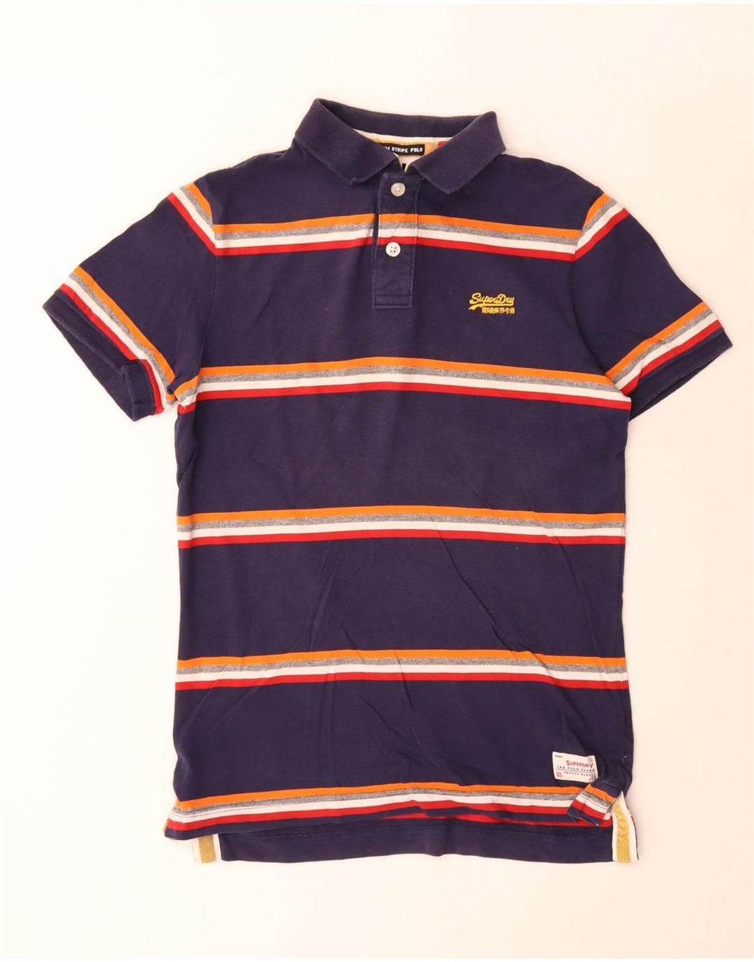 Superdry Mens Rugby Polo Shirt Medium Navy Blue Striped Cotton