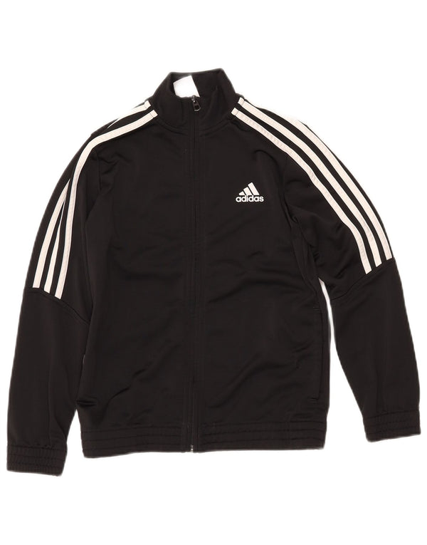 ADIDAS Boys Tracksuit Top Jacket 9-10 Years Black Polyester