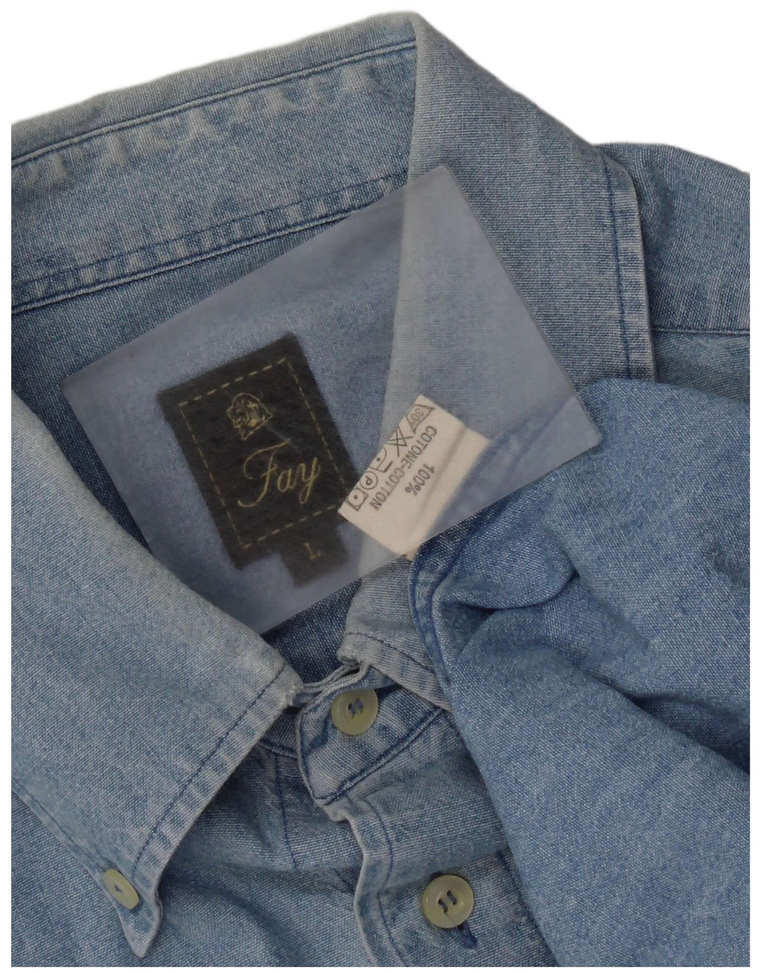 Fay Mens Denim Shirt Large Blue Cotton