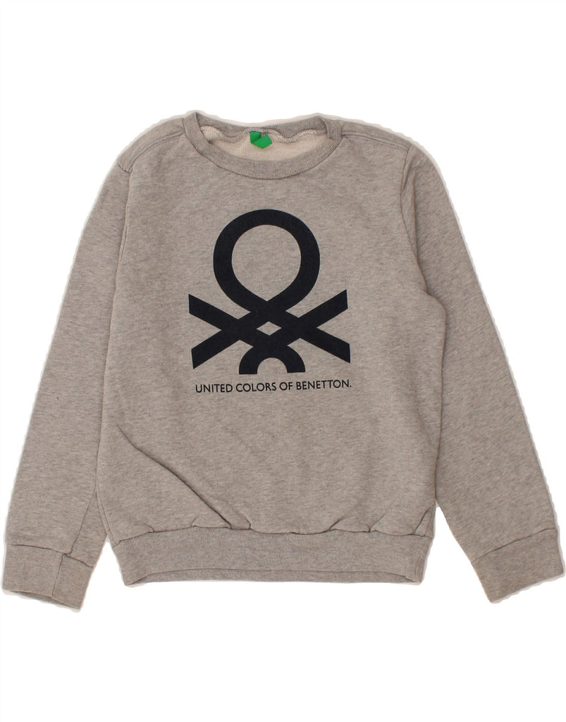 BENETTON Boys Graphic Sweatshirt Jumper 7-8 Years Medium Grey Cotton Vintage Benetton and Second-Hand Benetton from Messina Hembry 
