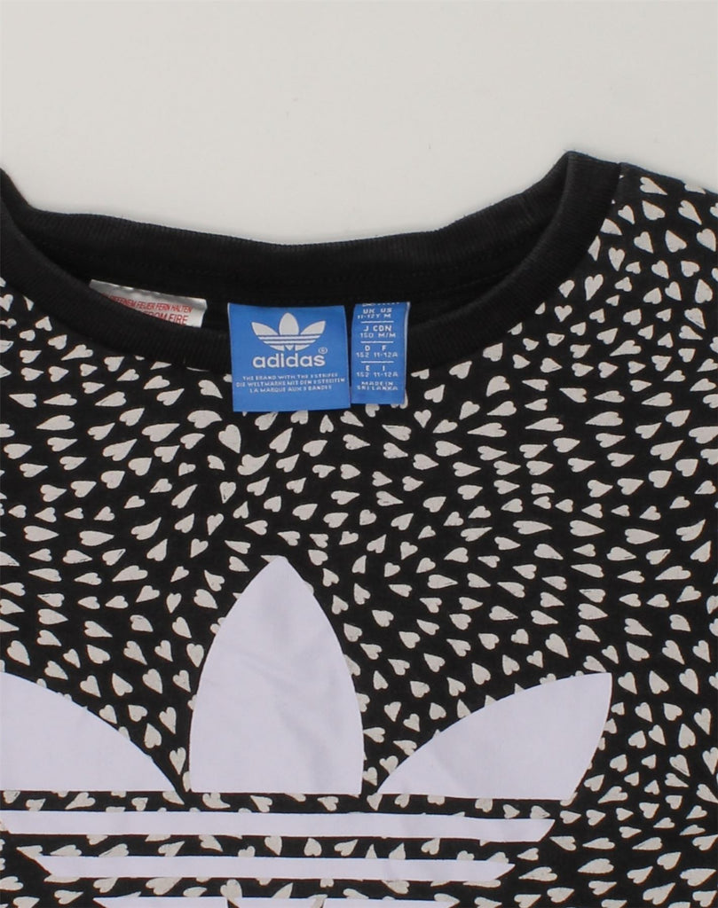 ADIDAS Girls Crazy Pattern Graphic Sweatshirt Jumper 11-12 Years Black | Vintage Adidas | Thrift | Second-Hand Adidas | Used Clothing | Messina Hembry 