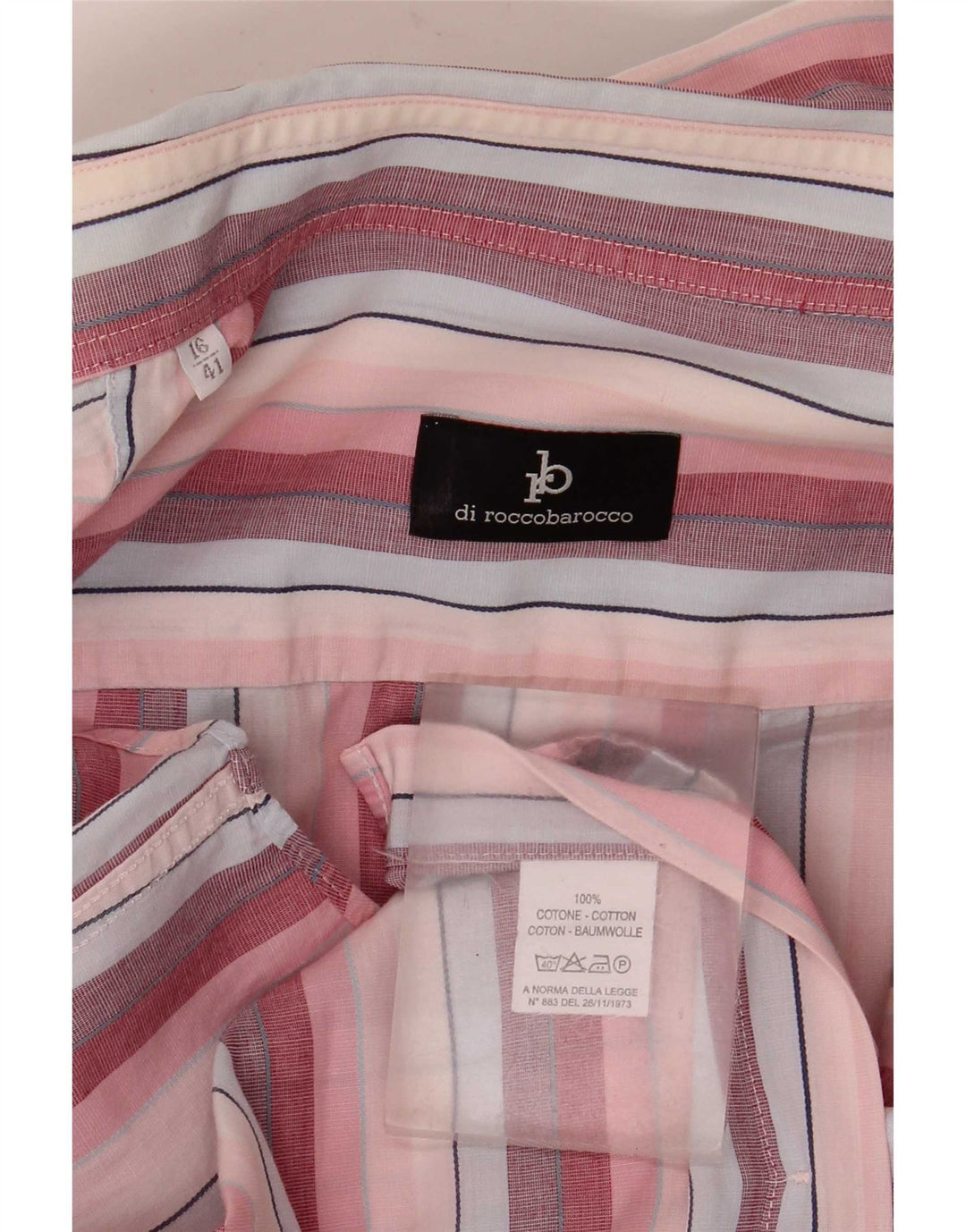 Roccobarocco Mens Shirt Size 41 16 Large Pink Striped Cotton