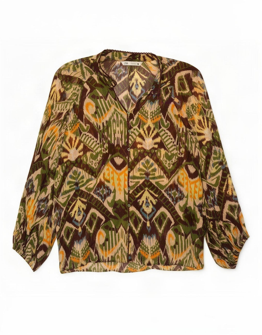 Zara Womens Shirt Blouse UK 14 Medium Multicoloured Geometric Viscose