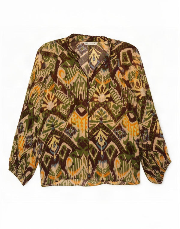 Zara Womens Shirt Blouse UK 14 Medium Multicoloured Geometric Viscose