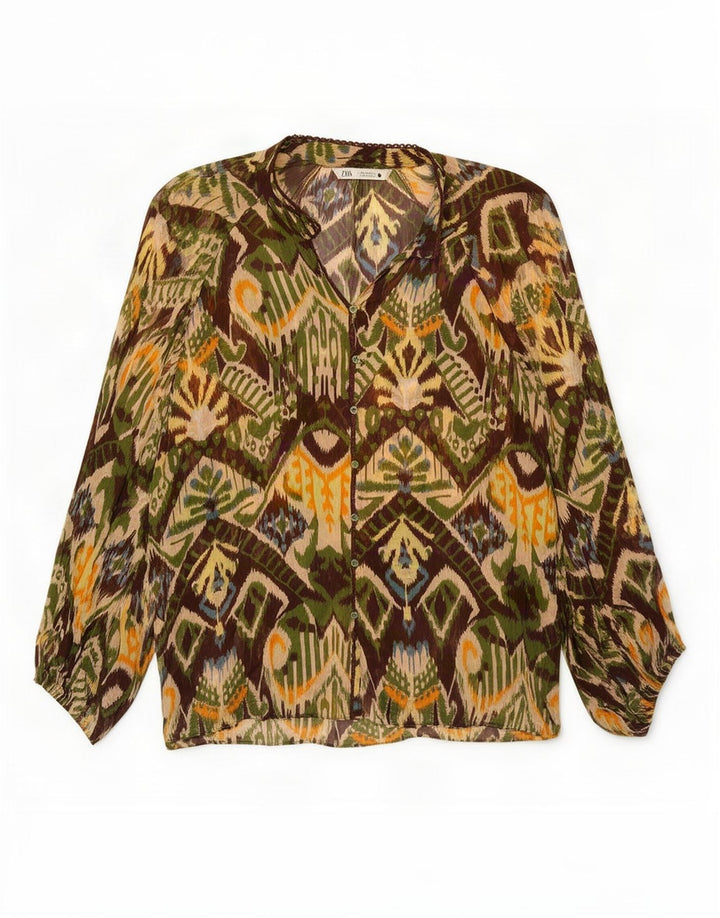 Zara Womens Shirt Blouse UK 14 Medium Multicoloured Geometric Viscose