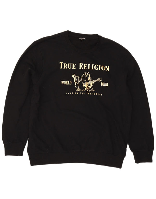 True Religion Mens Graphic Sweatshirt Jumper 2XL Black Cotton