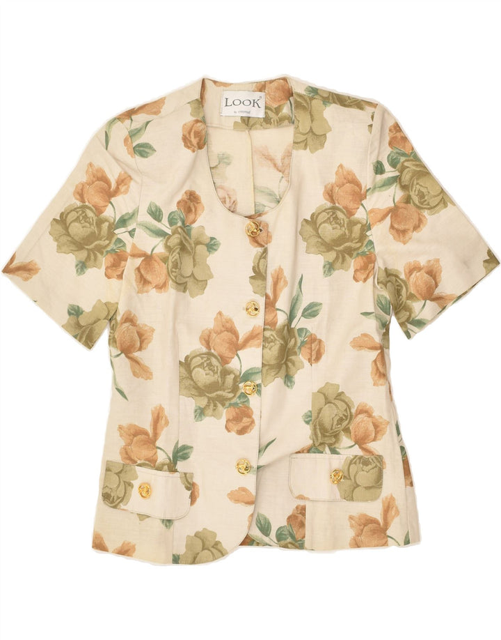 VINTAGE Womens Short Sleeve 4 Button Blazer Jacket IT 44 Medium Beige | Vintage Vintage | Thrift | Second-Hand Vintage | Used Clothing | Messina Hembry 