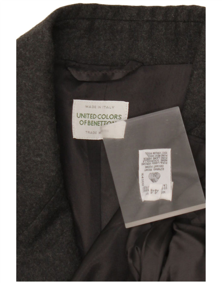 BENETTON Womens 2 Button Blazer Jacket IT 44 Medium Grey Virgin Wool