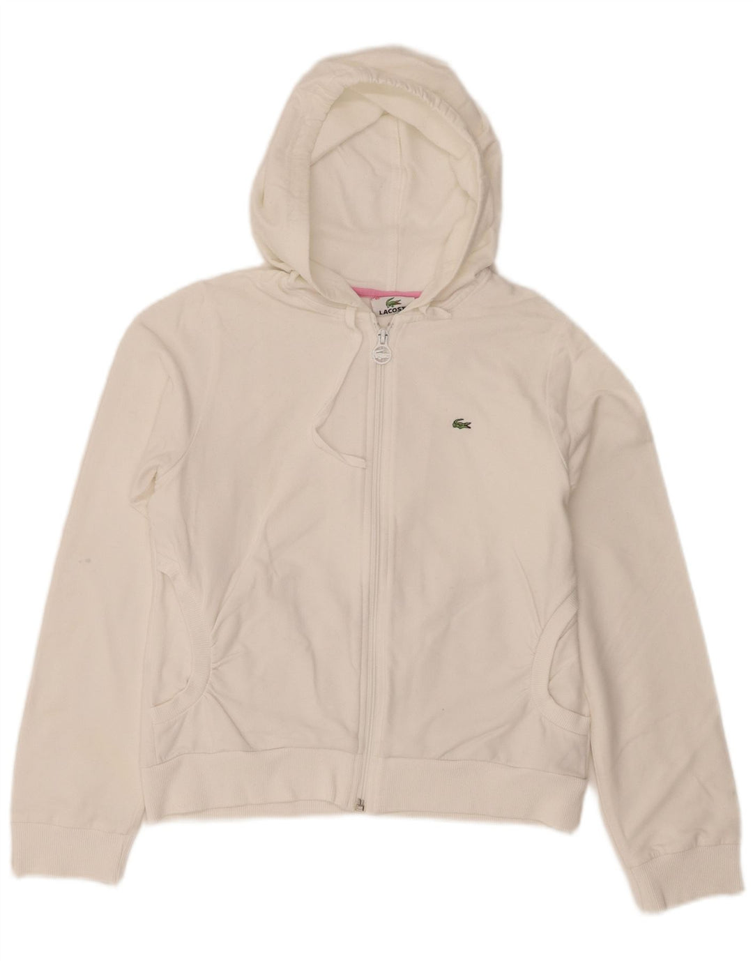 Lacoste Womens Zip Hoodie Sweater Size 40 Medium White Cotton