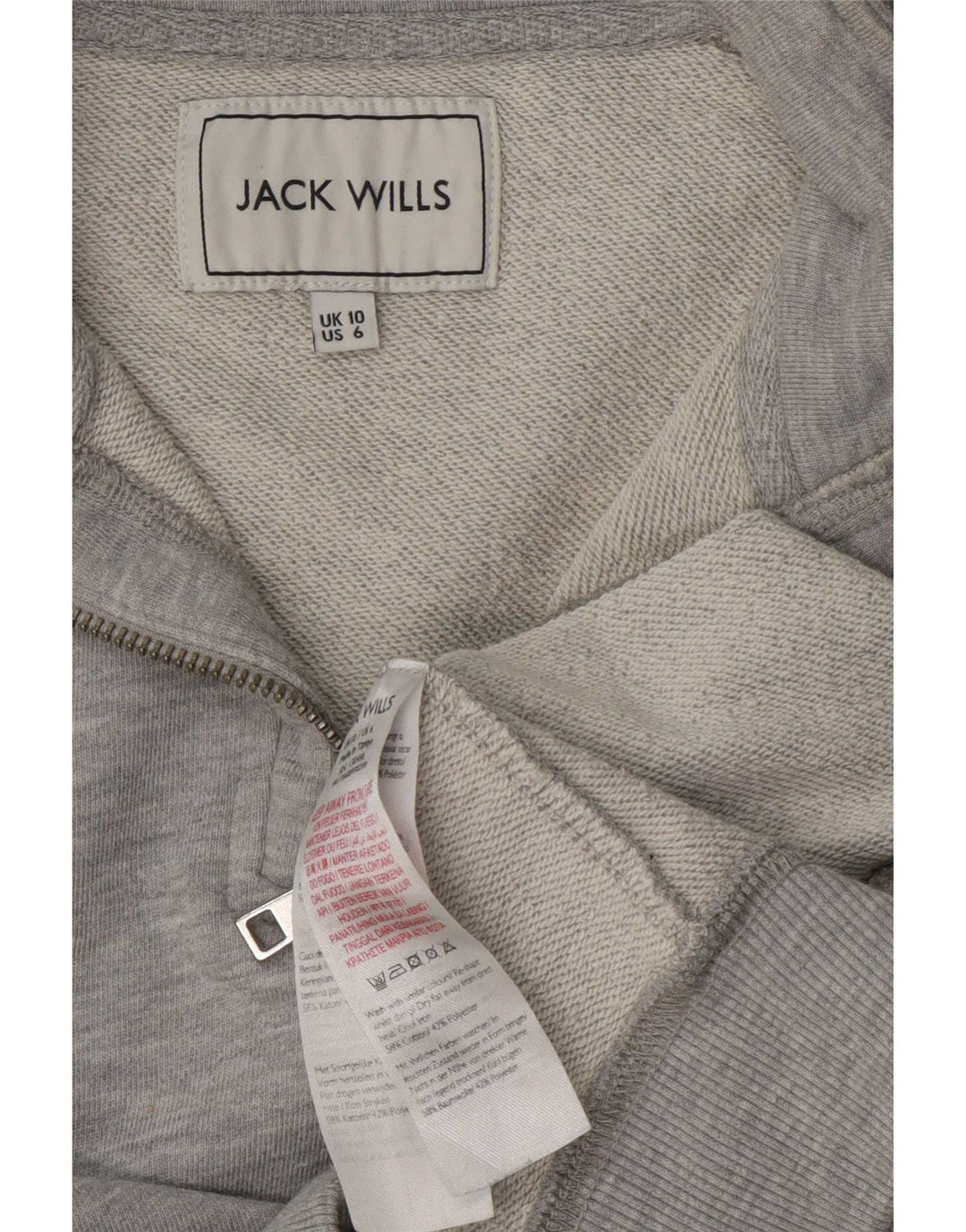 Jack Wills Womens Oversized Zip Neck Sweatshirt Jumper UK 10 Small Grey