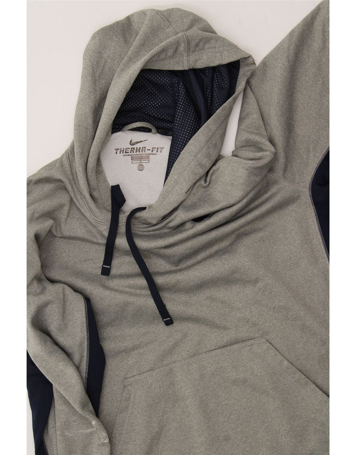 NIKE Mens Therma-Fit Hoodie Jumper Large Grey Colourblock Polyester Vintage Nike and Second-Hand Nike from Messina Hembry 