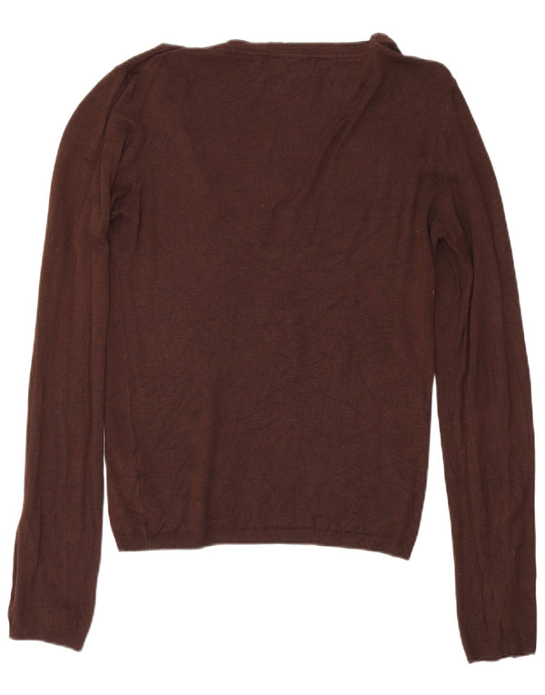 Zara Womens V-Neck Jumper Sweater UK 14 Large Brown Rayon