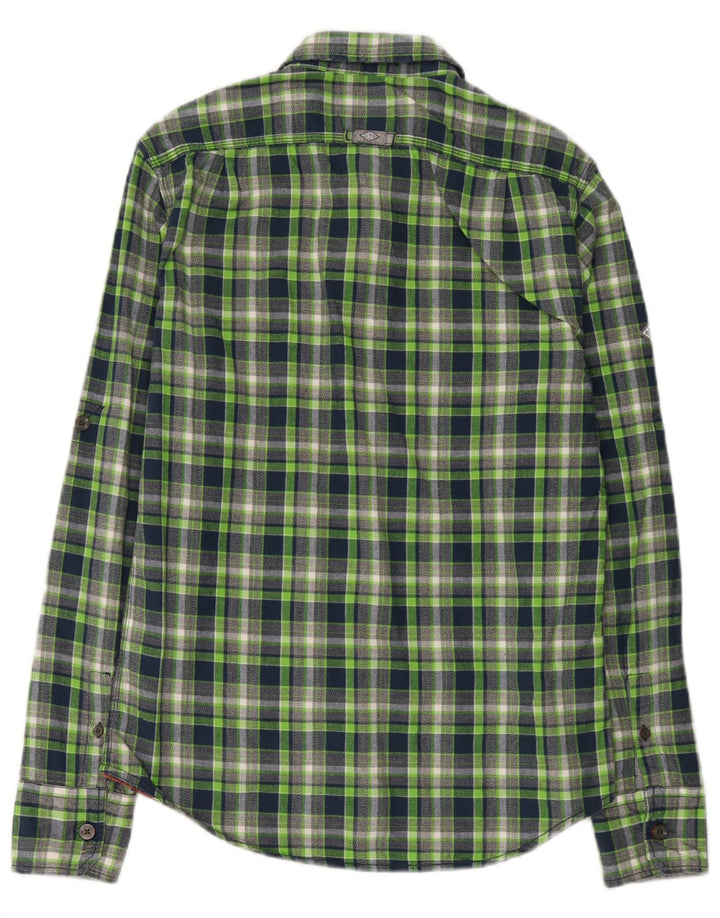 Superdry Womens Flannel Shirt UK 14 Medium Green Check Cotton