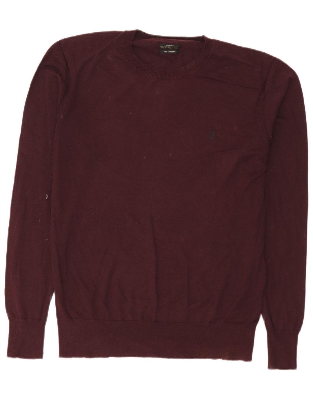 All Saints Mens Crew Neck Jumper Sweater Medium Burgundy Cotton