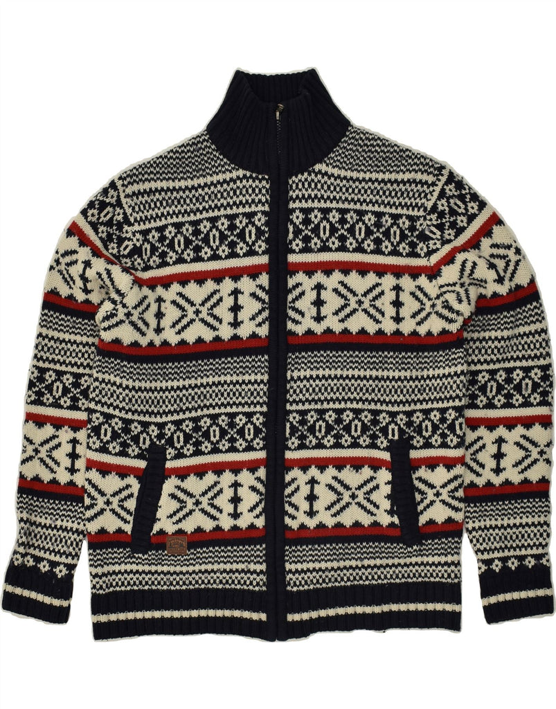 ANGELO LITRICO Mens Cardigan Sweater XL Navy Blue Fair Isle Acrylic Vintage Angelo Litrico and Second-Hand Angelo Litrico from Messina Hembry 