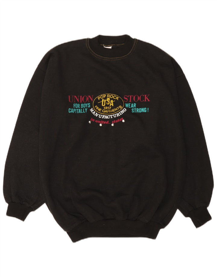 Vintage Mens Graphic Sweatshirt Jumper Medium Black Cotton