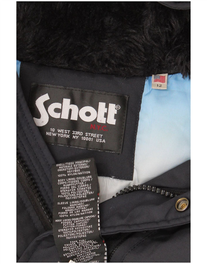 SCHOTT Womens Hooded Padded Coat US 12 Large Black Polyester