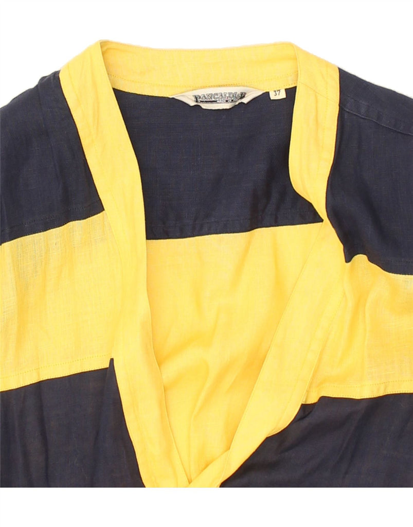 PANCALDI & B Mens Bomber Jacket UK 40 Large Yellow Colourblock Linen | Vintage Pancaldi & B | Thrift | Second-Hand Pancaldi & B | Used Clothing | Messina Hembry 